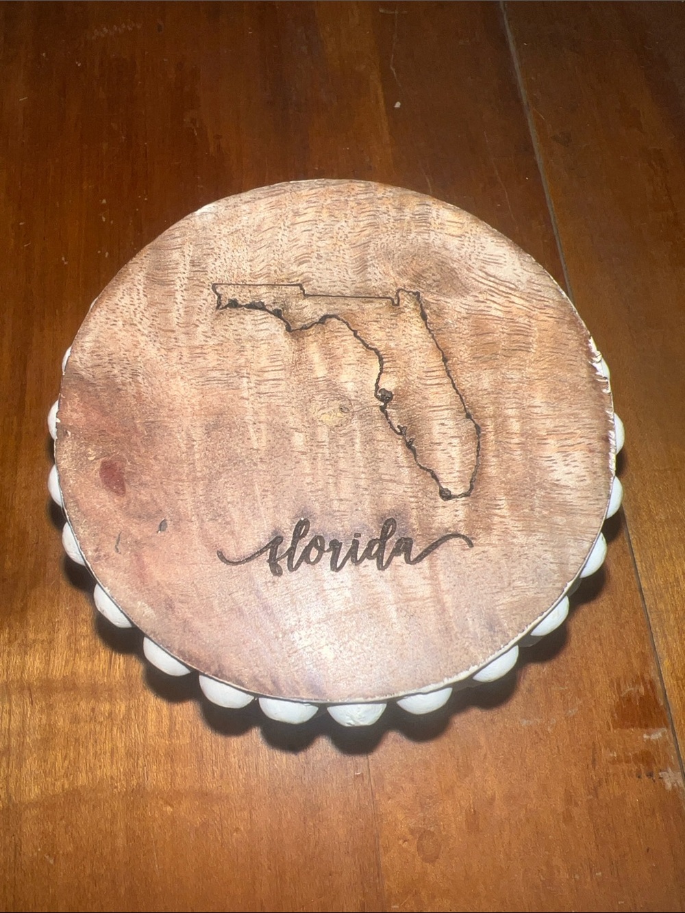 Mary Square Florida Wood and White Bead Coaster - Florida Design